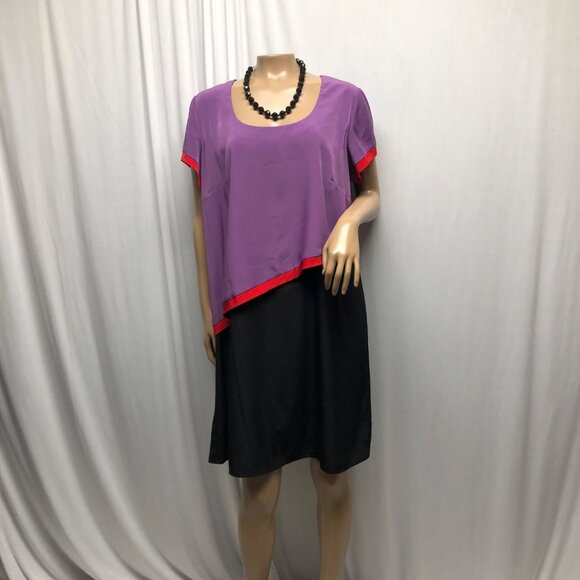 Tiana B Dress Womens Size 14 Purple Black Red Trim Short Sleeve Shift Office - Picture 1 of 9